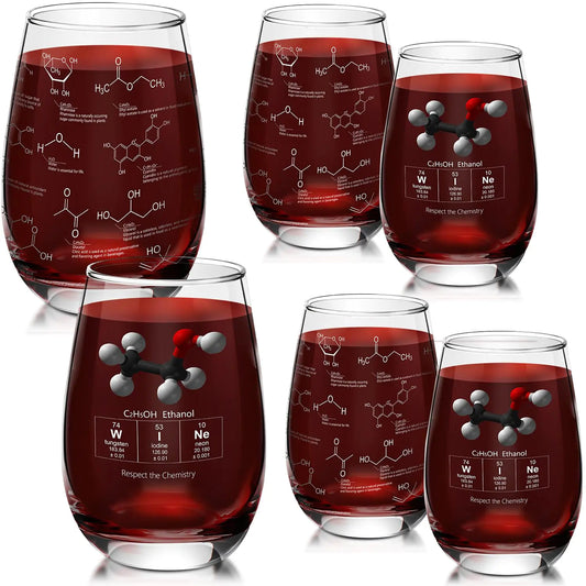 Yungyan 15 Oz Chemistry Etched Stemless Wine Glasses Set of 6